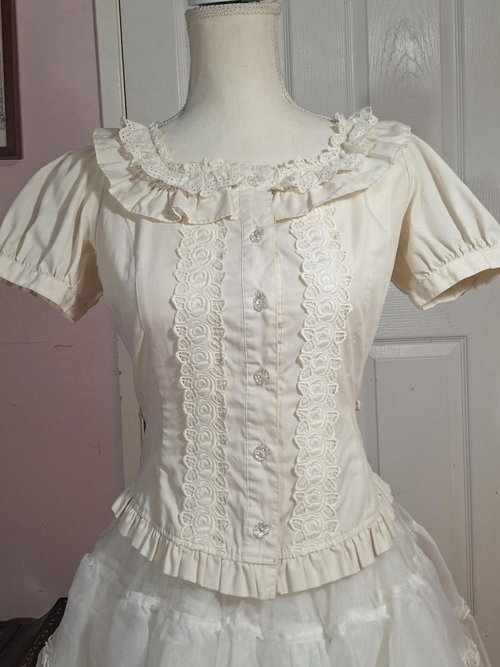 🎀 Innocent World Ivory Semi-Sheer Puff Sleeve Blouse 🤍 Classical Lolita Top✨